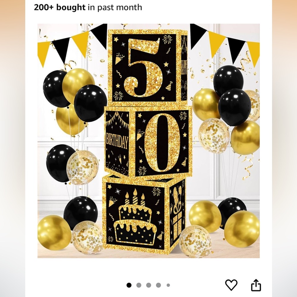 3PCS Black and Gold 50th Birthday Paper Boxes